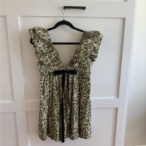 Floral Ruffle babydoll Dress with Black Bow